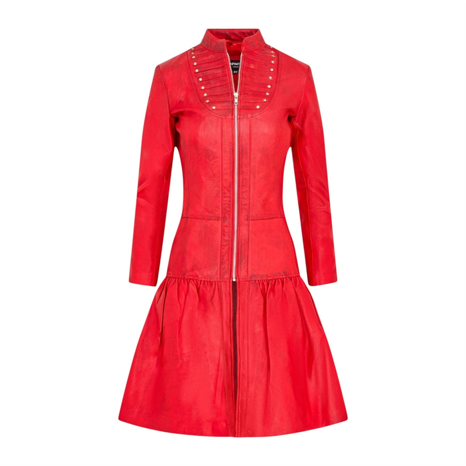 Womens Goth Leather Victorian Studded Flare Coat- Ribet