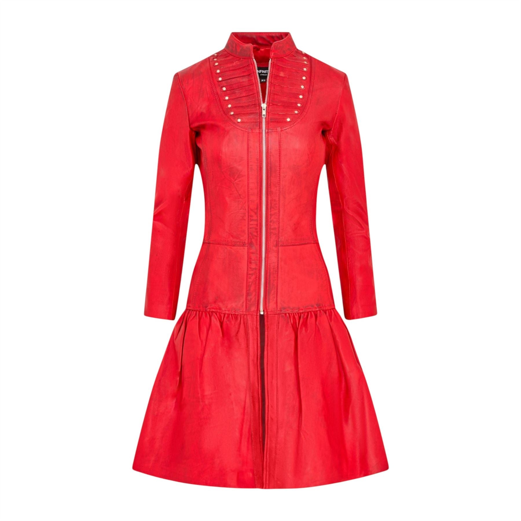 Womens Goth Leather Victorian Studded Flare Coat- Ribet