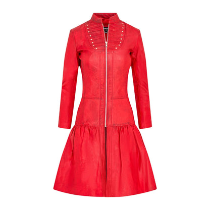 Womens Goth Leather Victorian Studded Flare Coat- Ribet