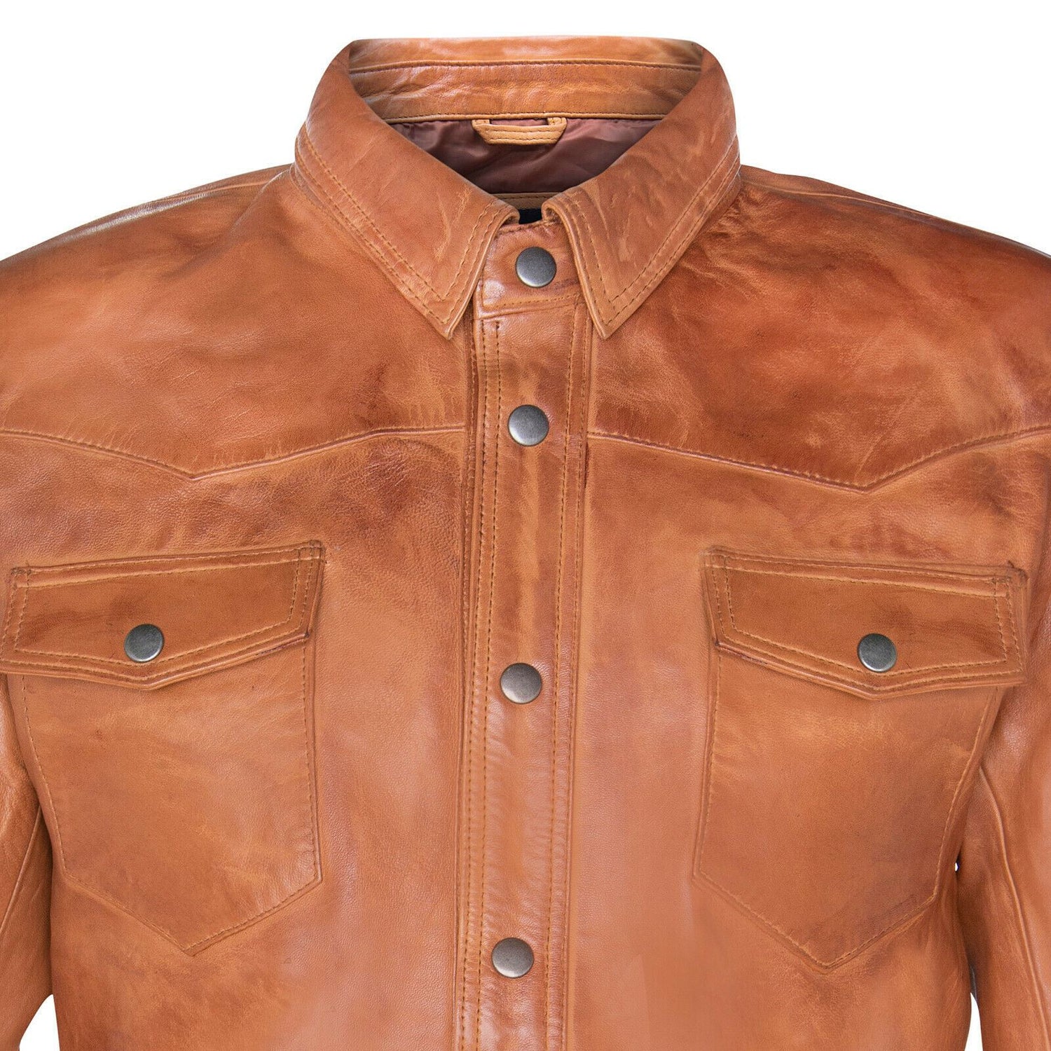 Mens Retro Denim Leather Shirt Jacket-Dorking