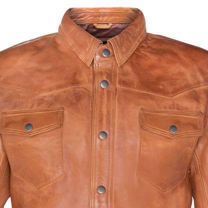 Mens Retro Denim Leather Shirt Jacket-Dorking