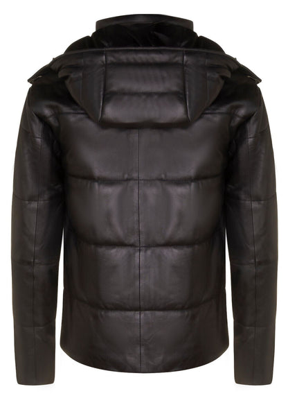 Mens Hooded Puffer Leather Bomber Jacket-Corbridge