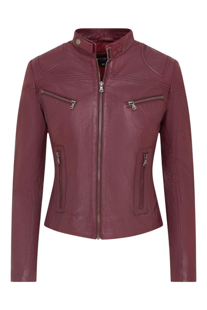 Womens Slim-Fit Leather Biker Jacket-Maldon