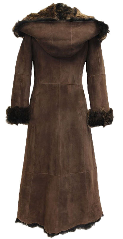 Womens Suede Toscana Sheepskin Hooded Trench Coat-Fribourg