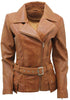 Womens Mid-length Leather Biker Jacket-Middlewich - Upperclass Fashions 