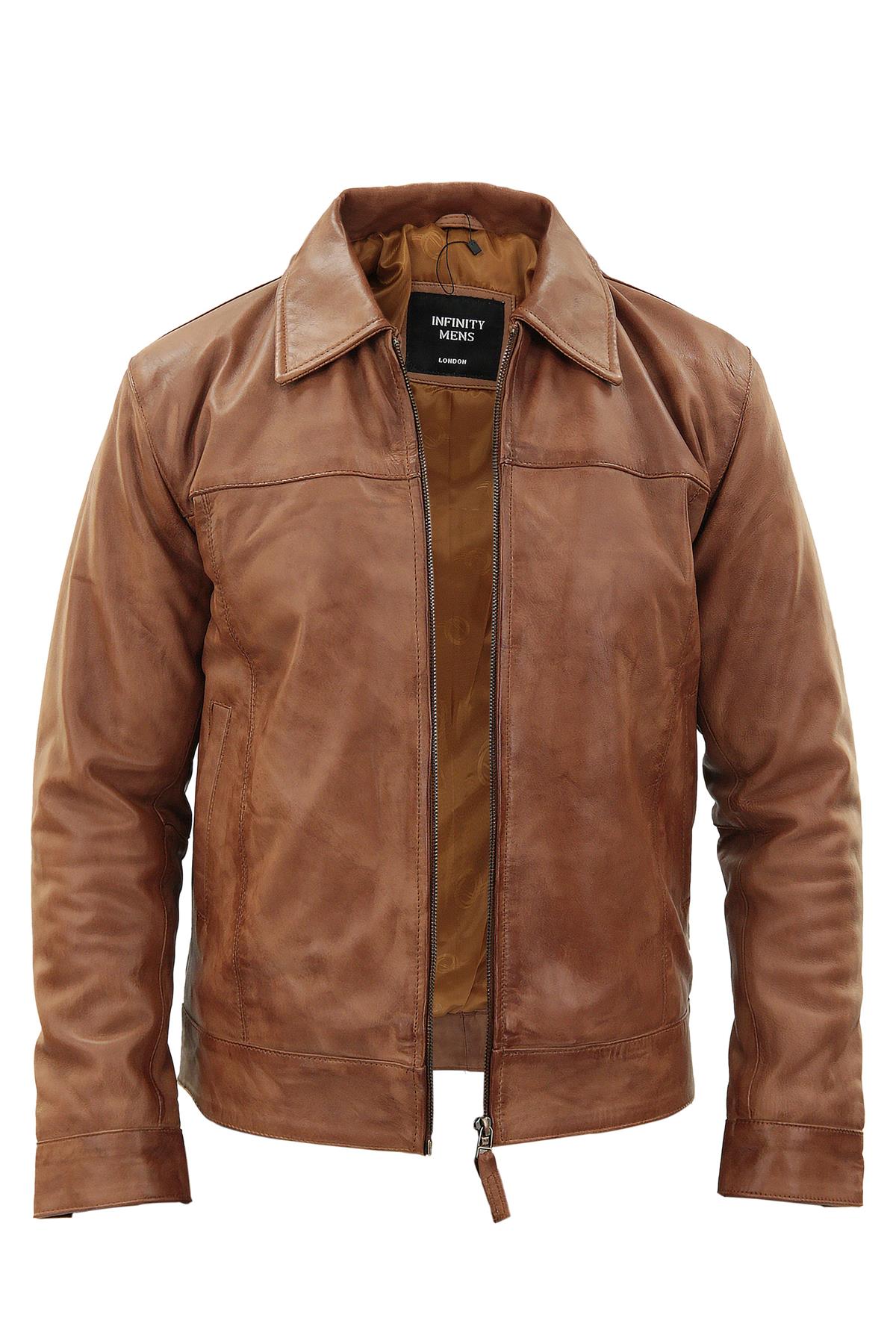 Mens Leather Harrington Biker Jacket-Slough