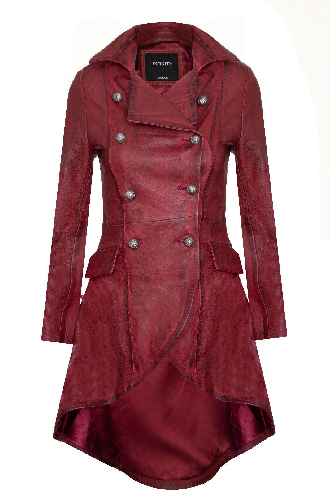 Womens Goth Leather Edwardian Flare Coat-Rushmoor