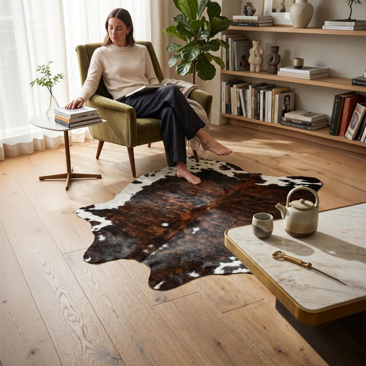 Natural Cow Leather Cowhide Hairon Rug - Hereford