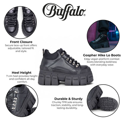 Buffalo Womens Chunky Platform Black Gothic Ankle Boots - Gospher Hike-Lo