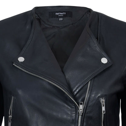 Womens Classic Collarless Biker Jacket-Marlborough