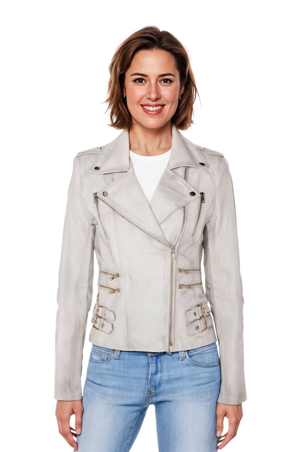 Womens Leather Brando Biker Jacket - Orlando