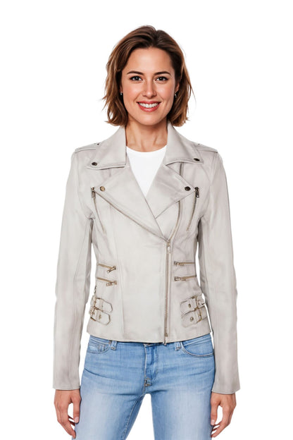 Womens Leather Brando Biker Jacket - Orlando