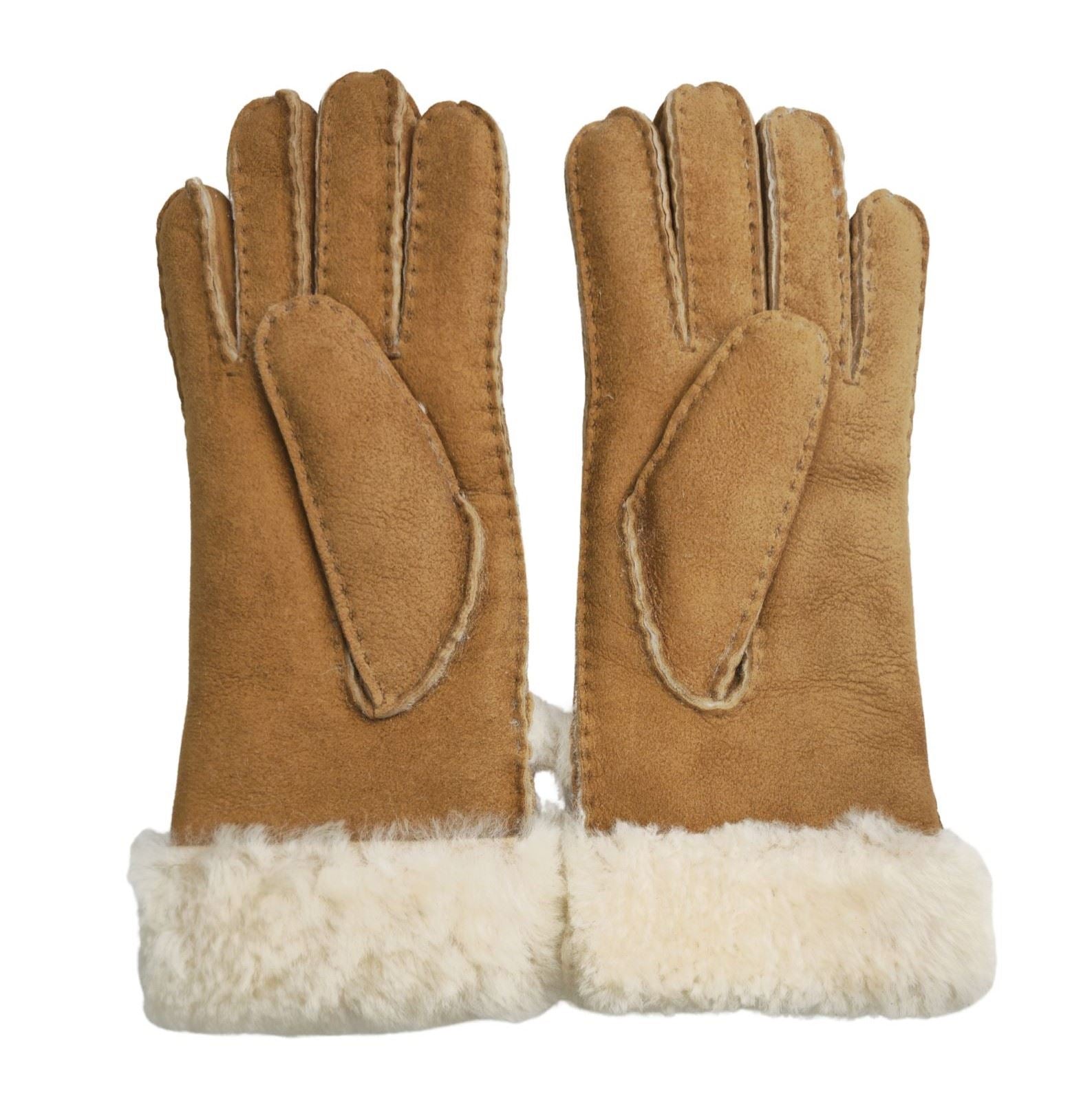 Womens Genuine Sheepskin Suede Gloves with Roll Up/Down Cuff