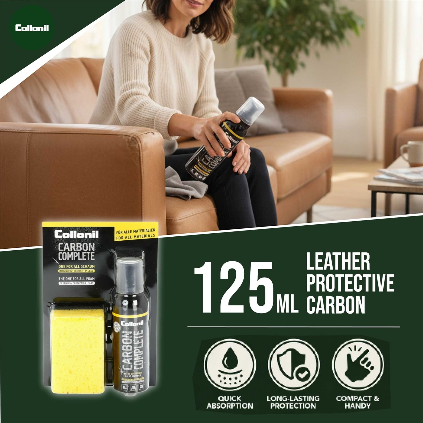 Collonil Carbon Complete 125ml Leather Suede Cleaner Protector Care Foam