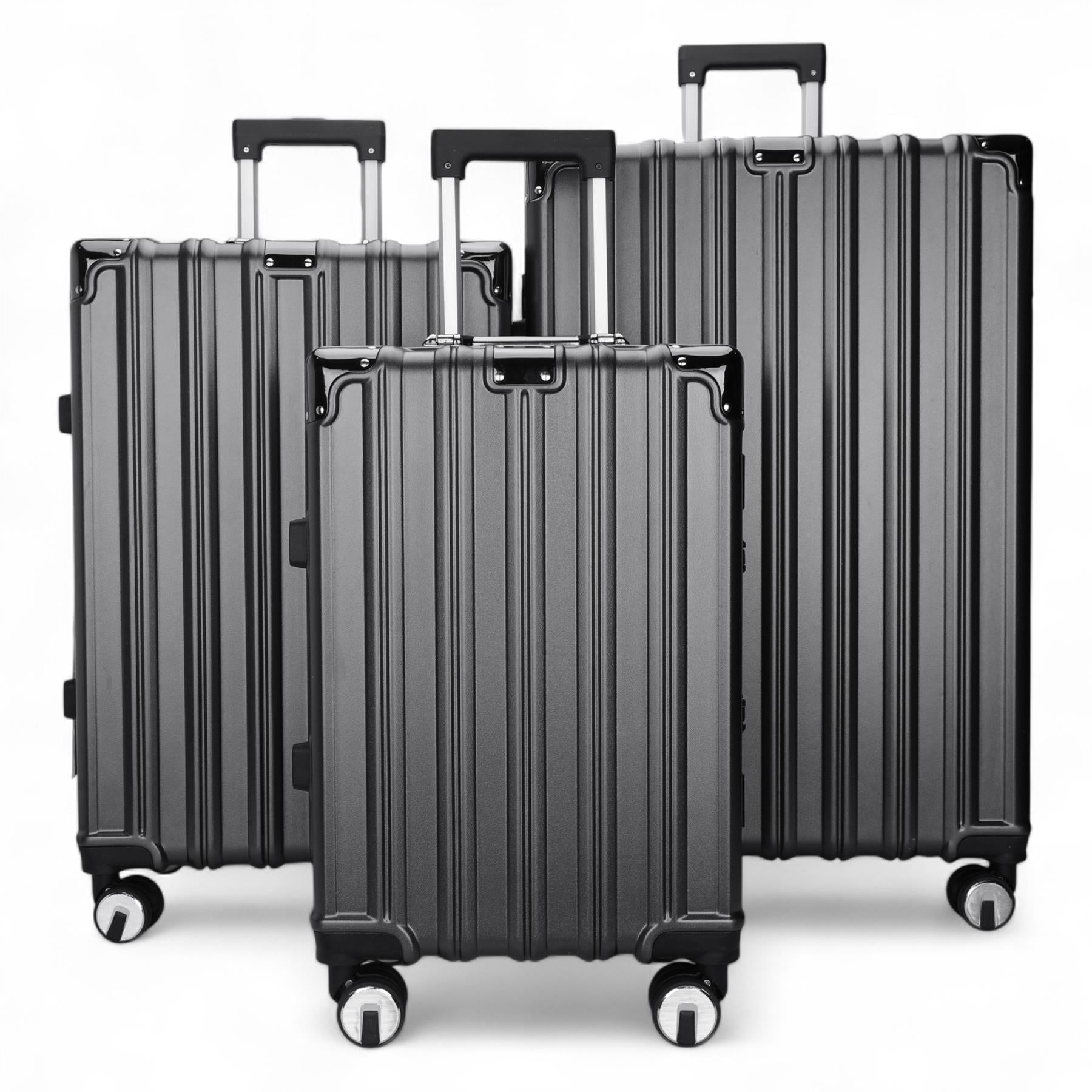 Hardshell Charcoal Black Suitcase Set Robust 8 Wheel Luggage Cabin Case Bag - IL-PC-ALLOY-CHAR