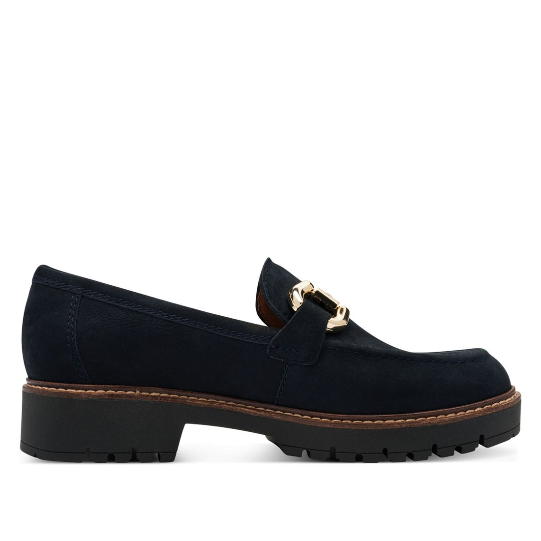 Tamaris Womens Navy Blue Leather Loafers Slip-On Platform Shoes