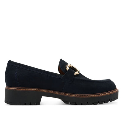 Tamaris Womens Navy Blue Leather Loafers Slip-On Platform Shoes