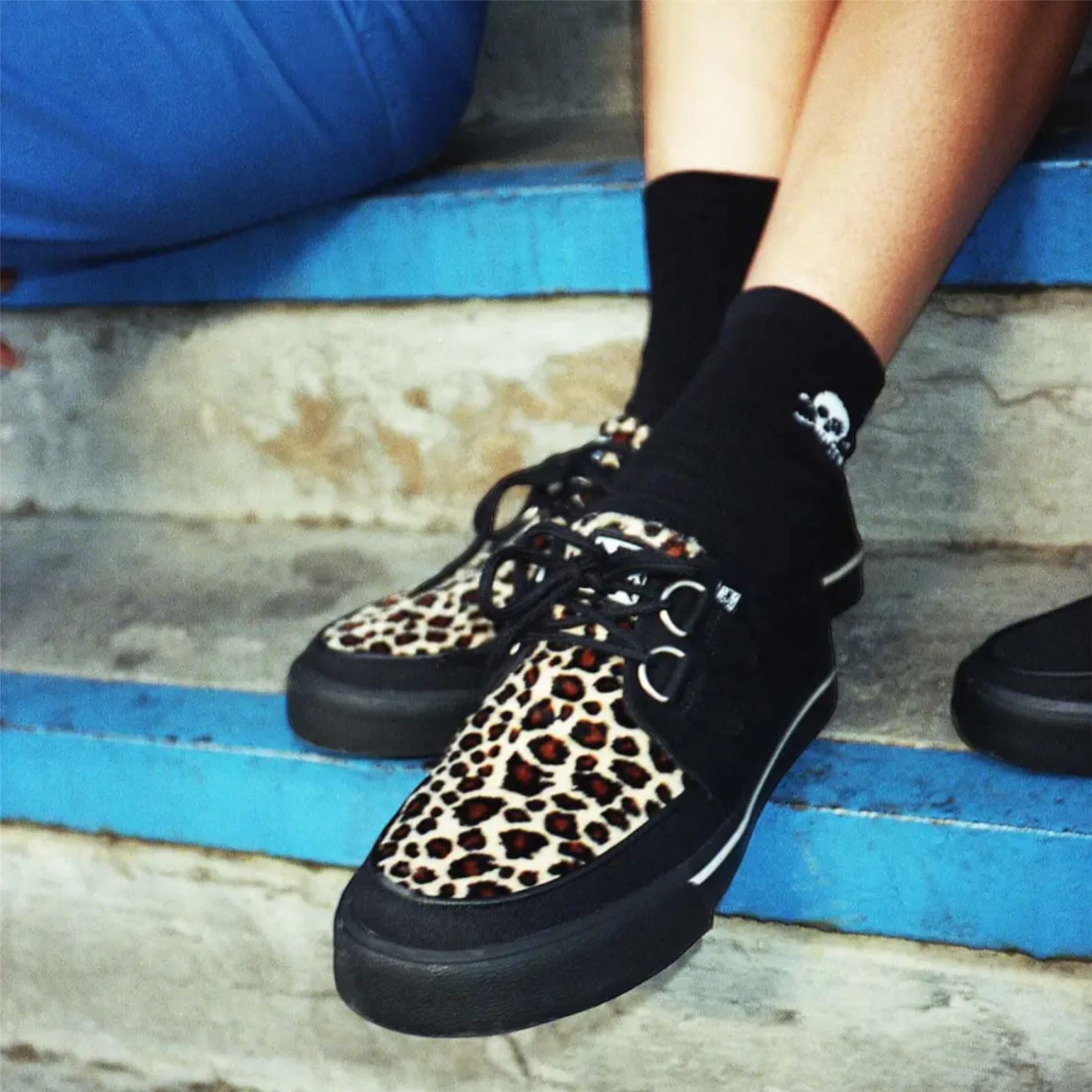 TUK Pointed Creeper Sneaker Black Leopard Canvas Platform Shoes - A9180