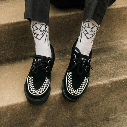 TUK Pointed Creeper Sneaker Black White Suede Platform Shoes - A9182