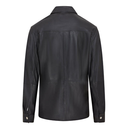 Mens Black Leather Trucker Western Unlined Shirt Jacket - Thornbury