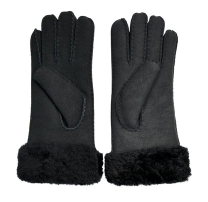 Womens Genuine Sheepskin Suede Gloves with Fur Cuff