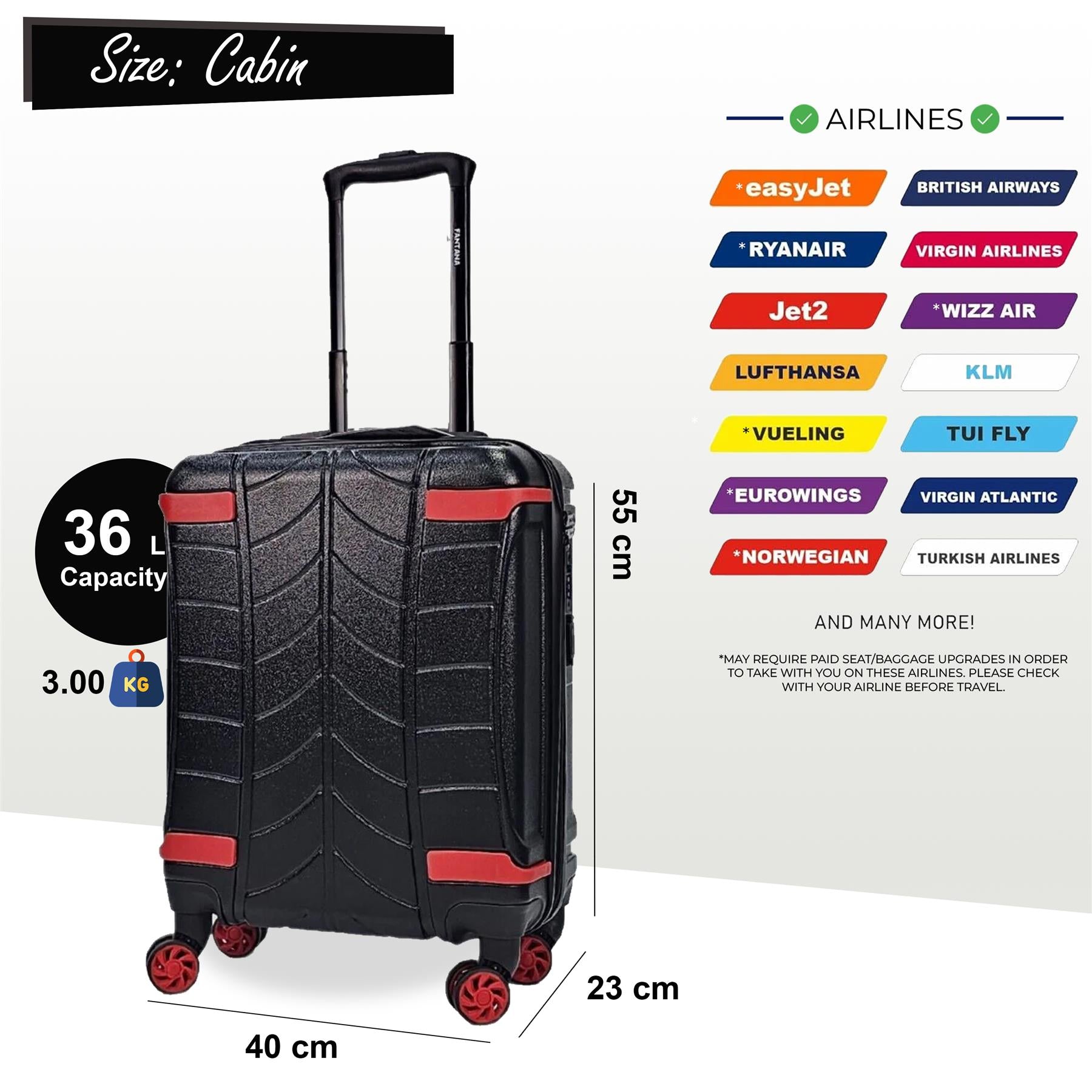 Hard Shell Cabin Suitcase 4 Wheel Luggage Travel Bag