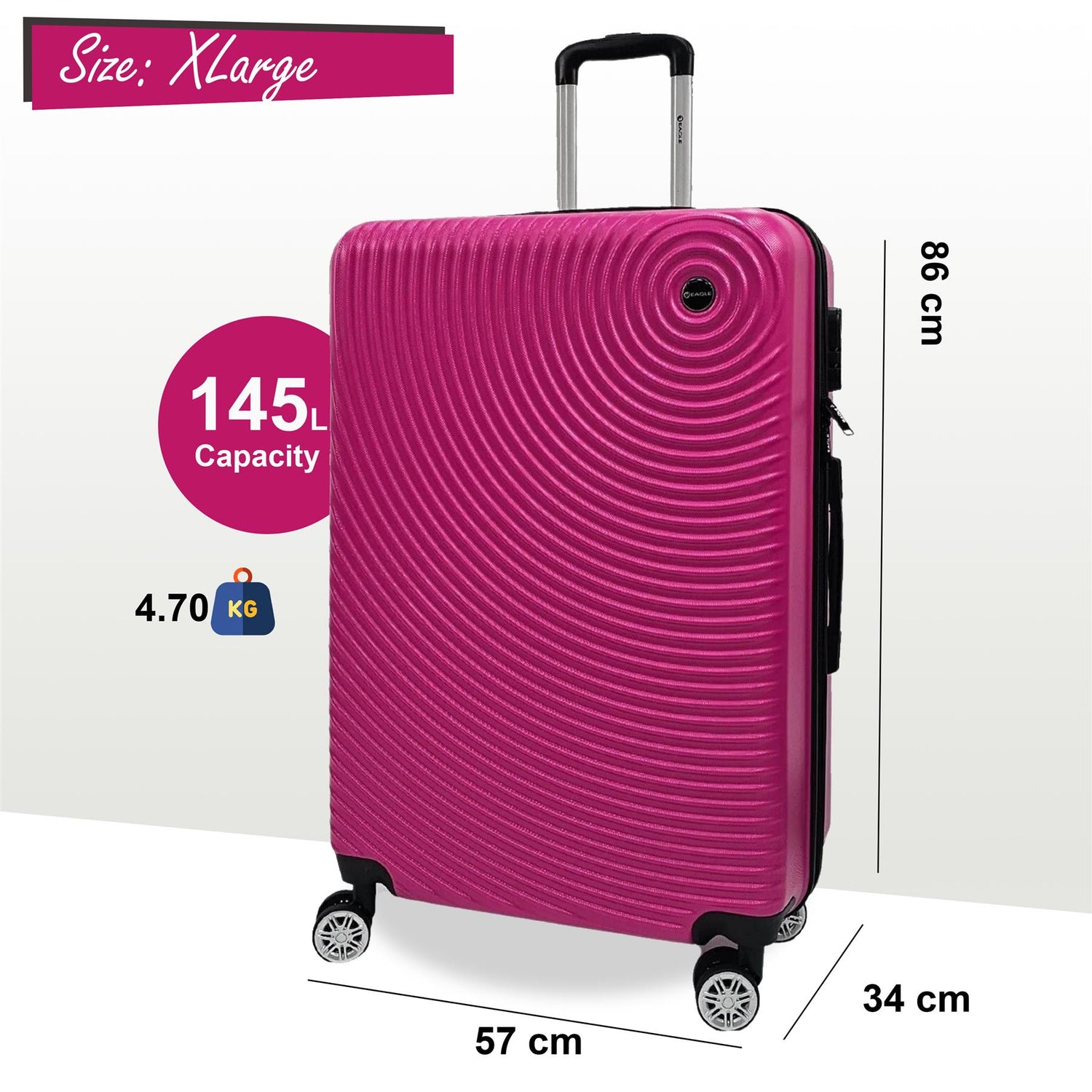 Brookside Extra Large Hard Shell Suitcase in Fuschia