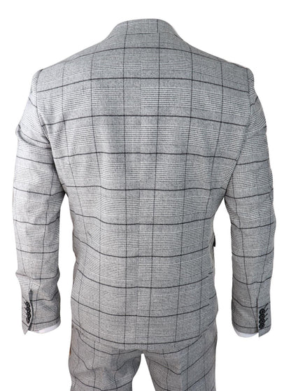 Mens 3 Piece Tweed Suit Grey Check Peaky Blinders 1920 Gatsby Wedding Suit - Upperclass Fashions 