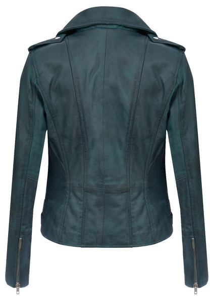 Womens Leather Brando Biker Jacket-Loddon - Upperclass Fashions 