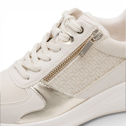 Tamaris Women’s White Gold Platform Trainers Sneaker Zip Lace-Up Running Shoes