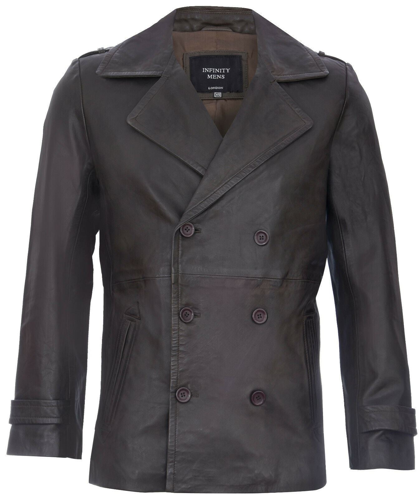 Mens Mid-Length Leather Peacoat-Epworth