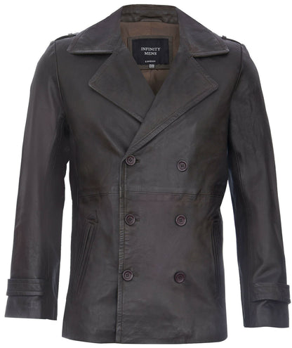 Mens Mid-Length Leather Peacoat-Epworth