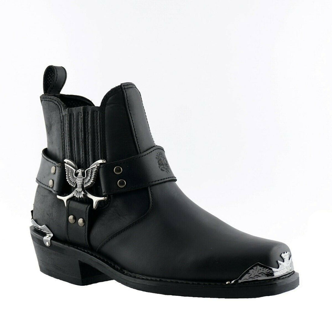 Grinders Mens Black Cowboy Biker Boots- Eagle Lo