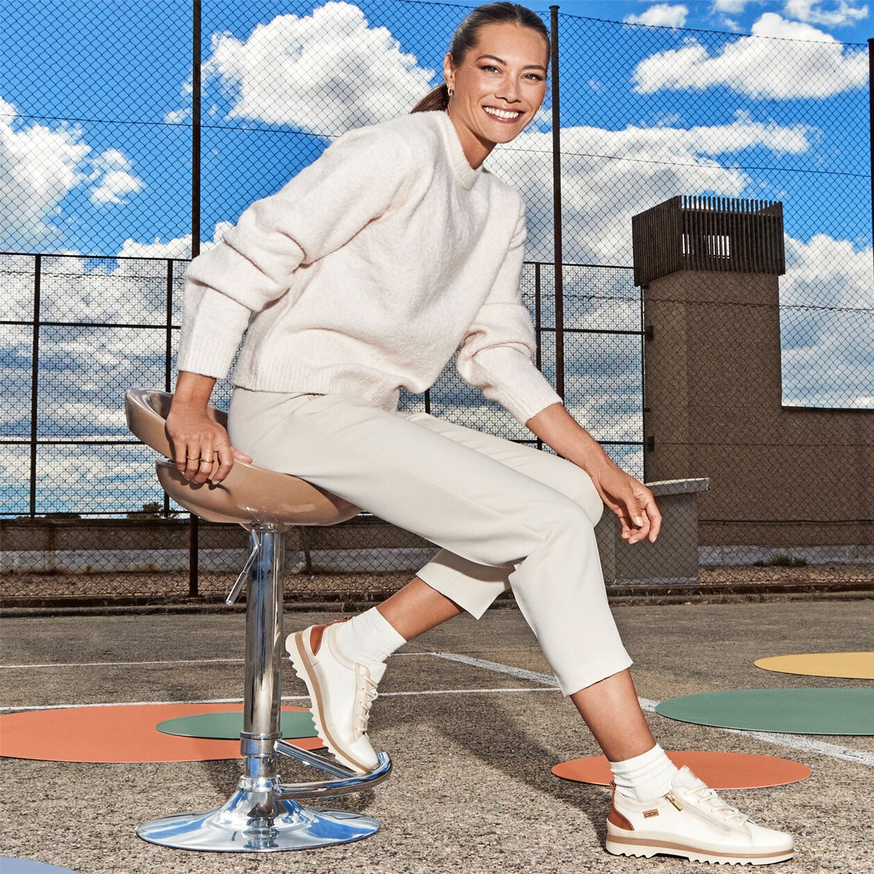 Pikolinos Women’s Nata White Leather Laces &amp; Zipper Trainers - Vigo