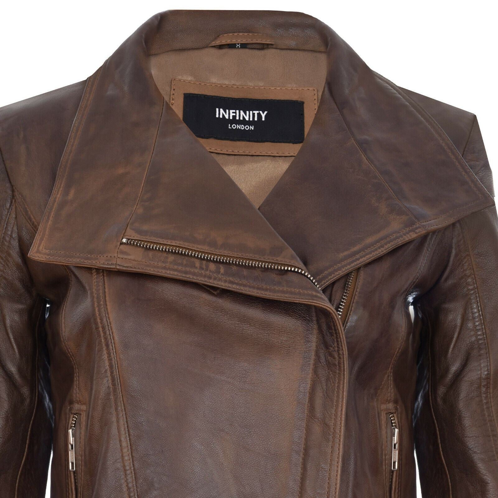 Womens Classic  Leather Shawl Wrap Biker Jacket - Morpeth