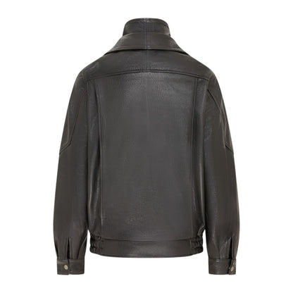 Womens Leather Biker Blouson Oversized Jacket - Big Bomber