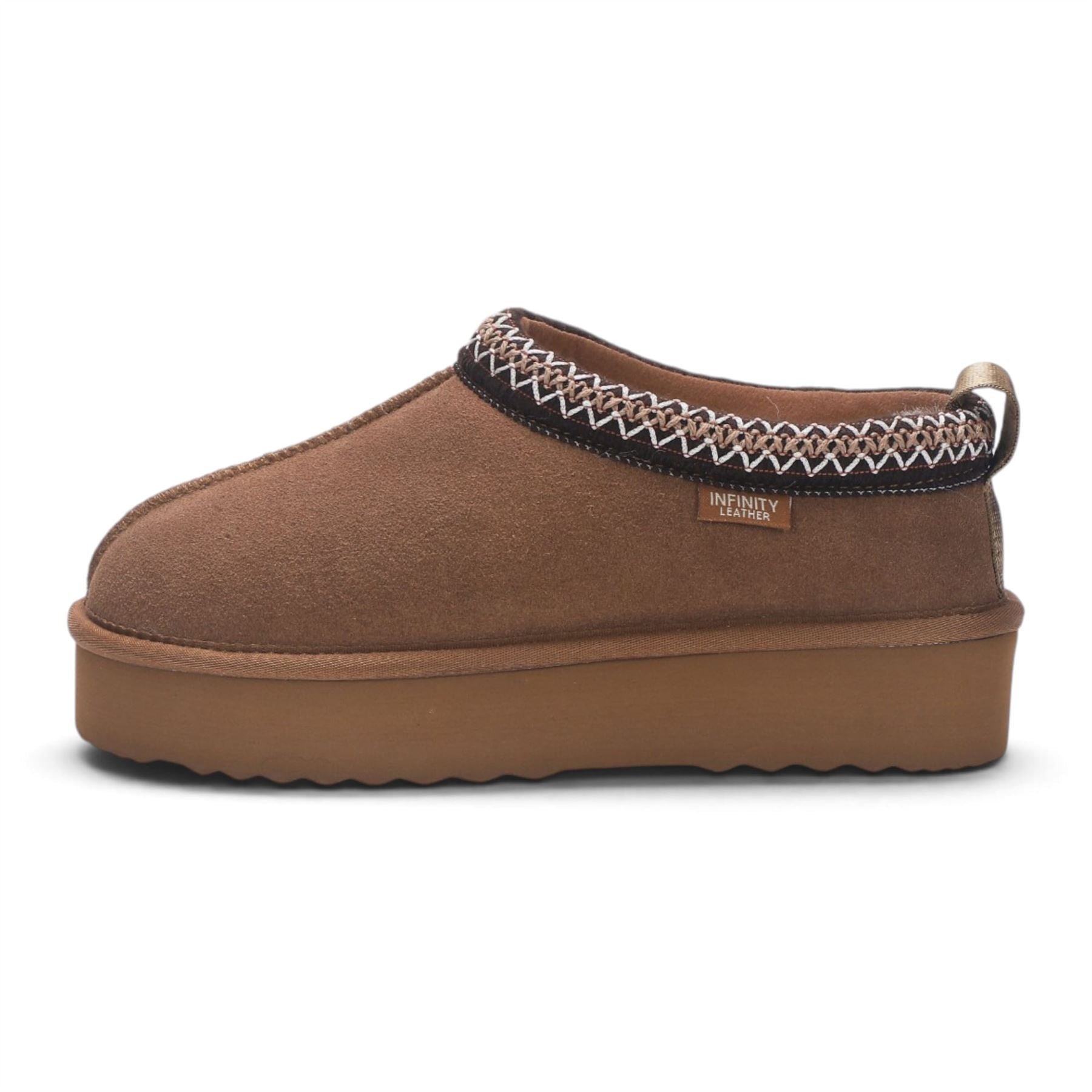 Women’s Chestnut Tan Genuine Sheepskin Real Fur Winter Platform Slippers - Polar