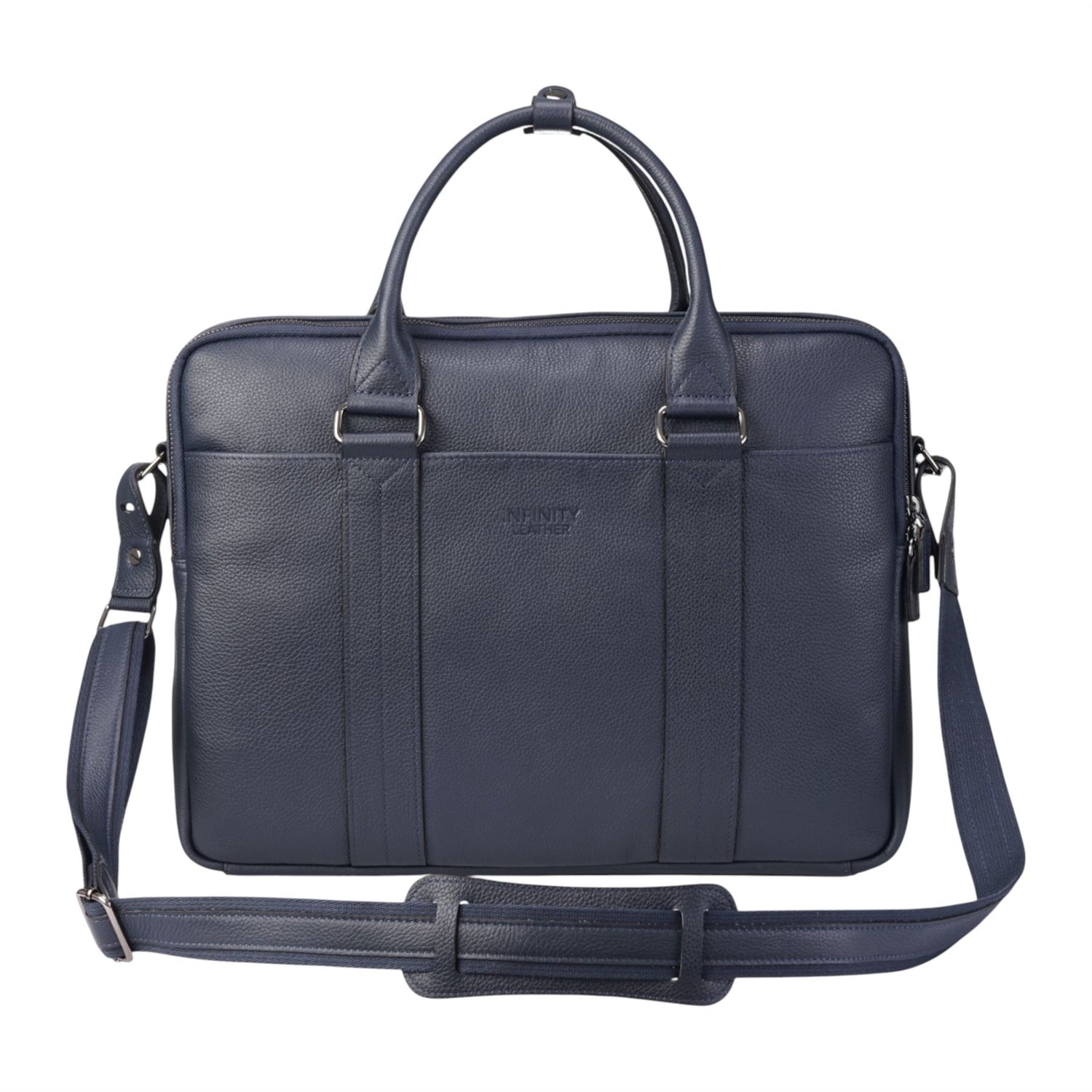 Genuine Leather Navy Laptop Business Briefcase Office Work Travel Bag - Sutton