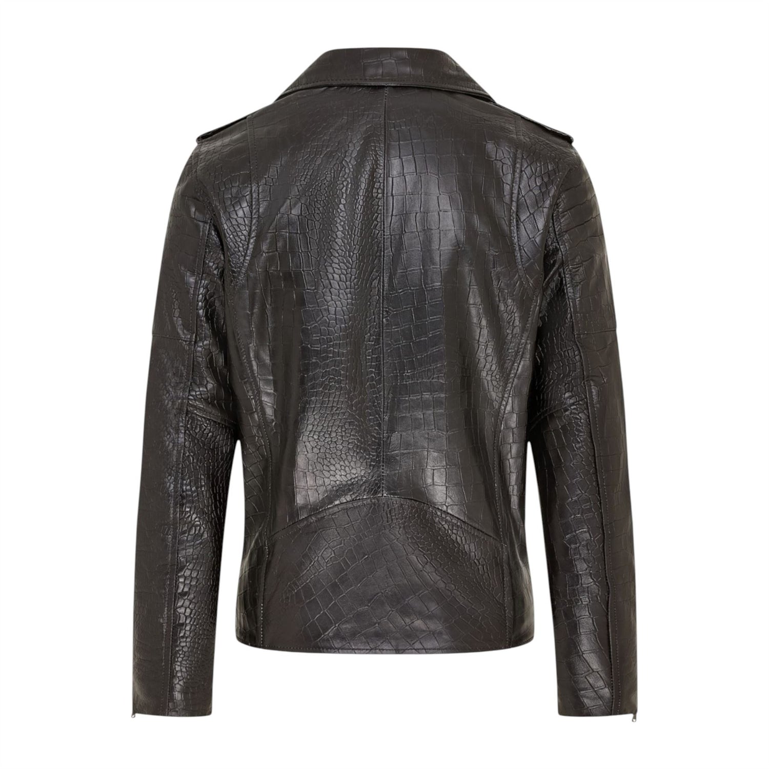 Mens Cow Leather Alligator Print Embossed Biker Jacket - Rot