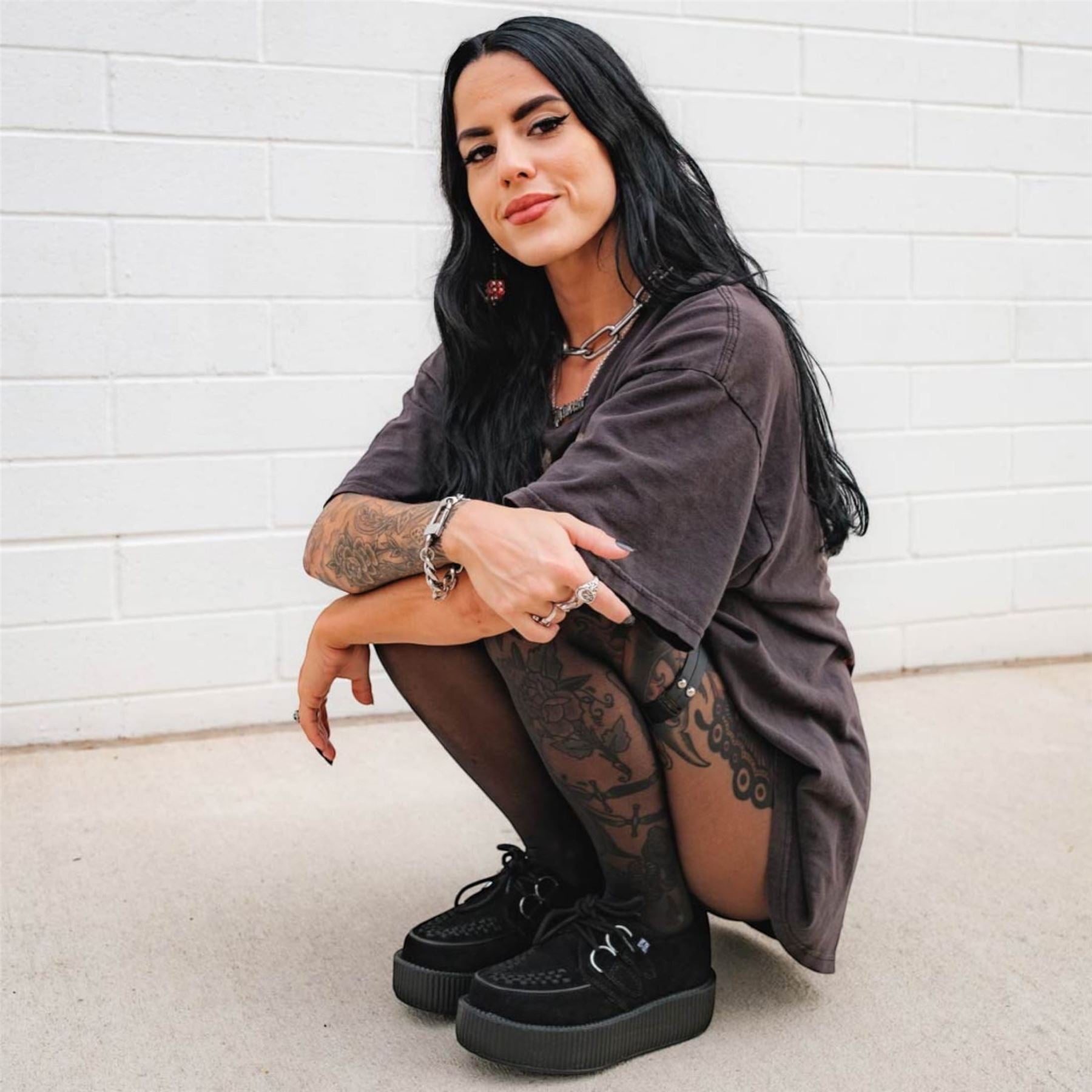 TUK Viva High Creeper Black Suede Platform Lace-Up Goth Shoes - AV7757