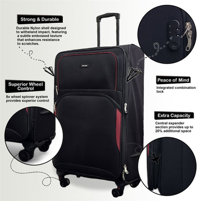 Gosford X-Large Soft Shell Suitcase in Black