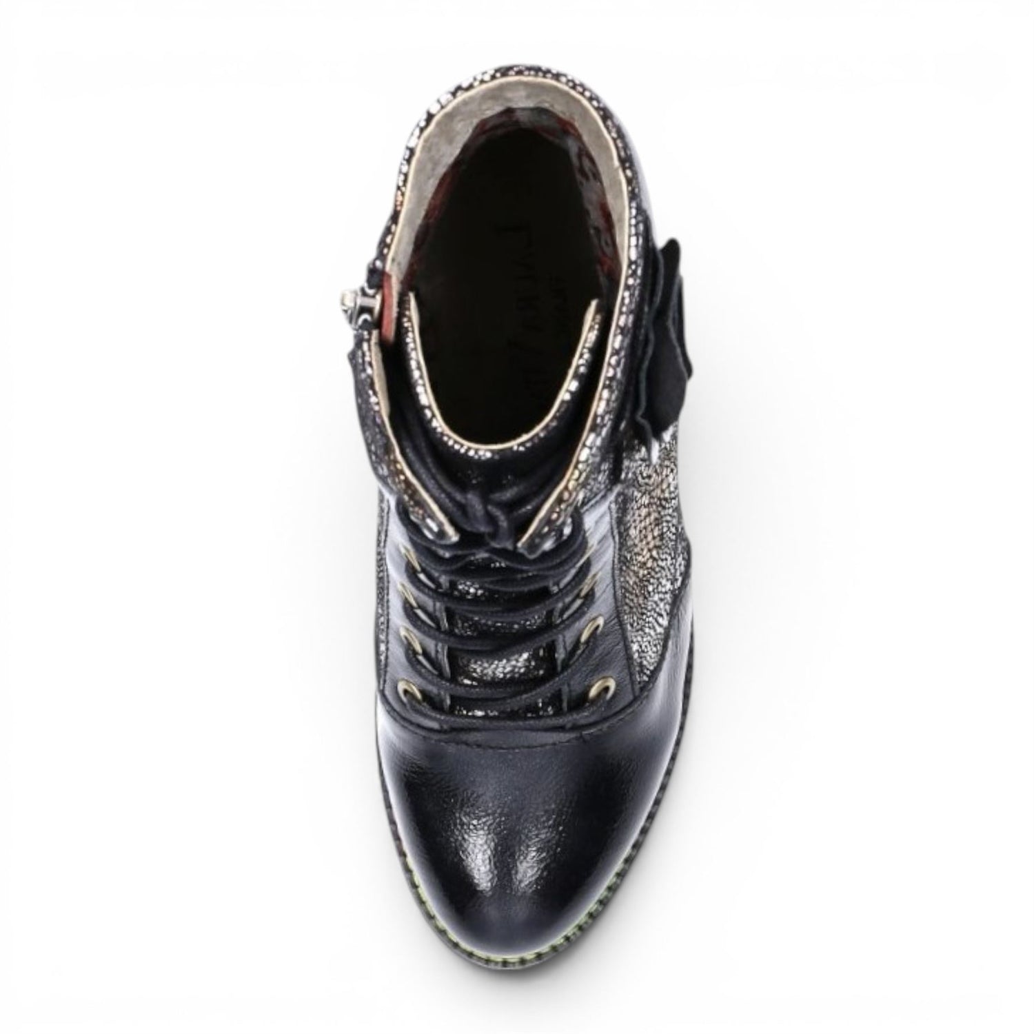 Laura Vita Women’s Black Leather Floral Heeled Lace-Up Boots - Alcbaneo 173