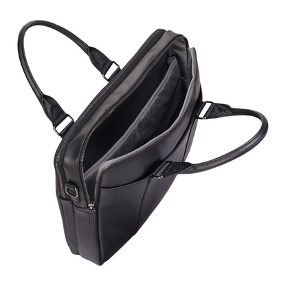 Genuine Leather Black Laptop Business Briefcase Office Work Travel Bag - Sutton