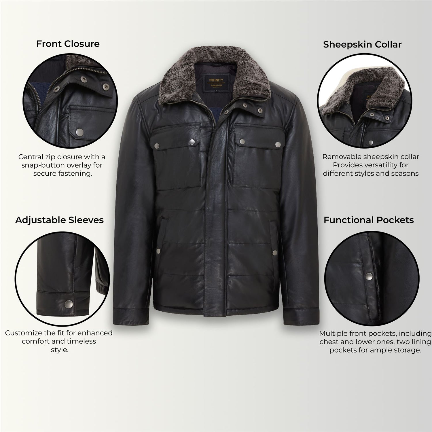 Mens Leather Puffer Quilted Jacket - Farsund