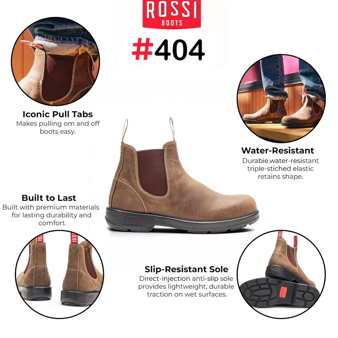 Rossi 404 Mocha Brown Leather Outdoor Chelsea Boots - Spinifex