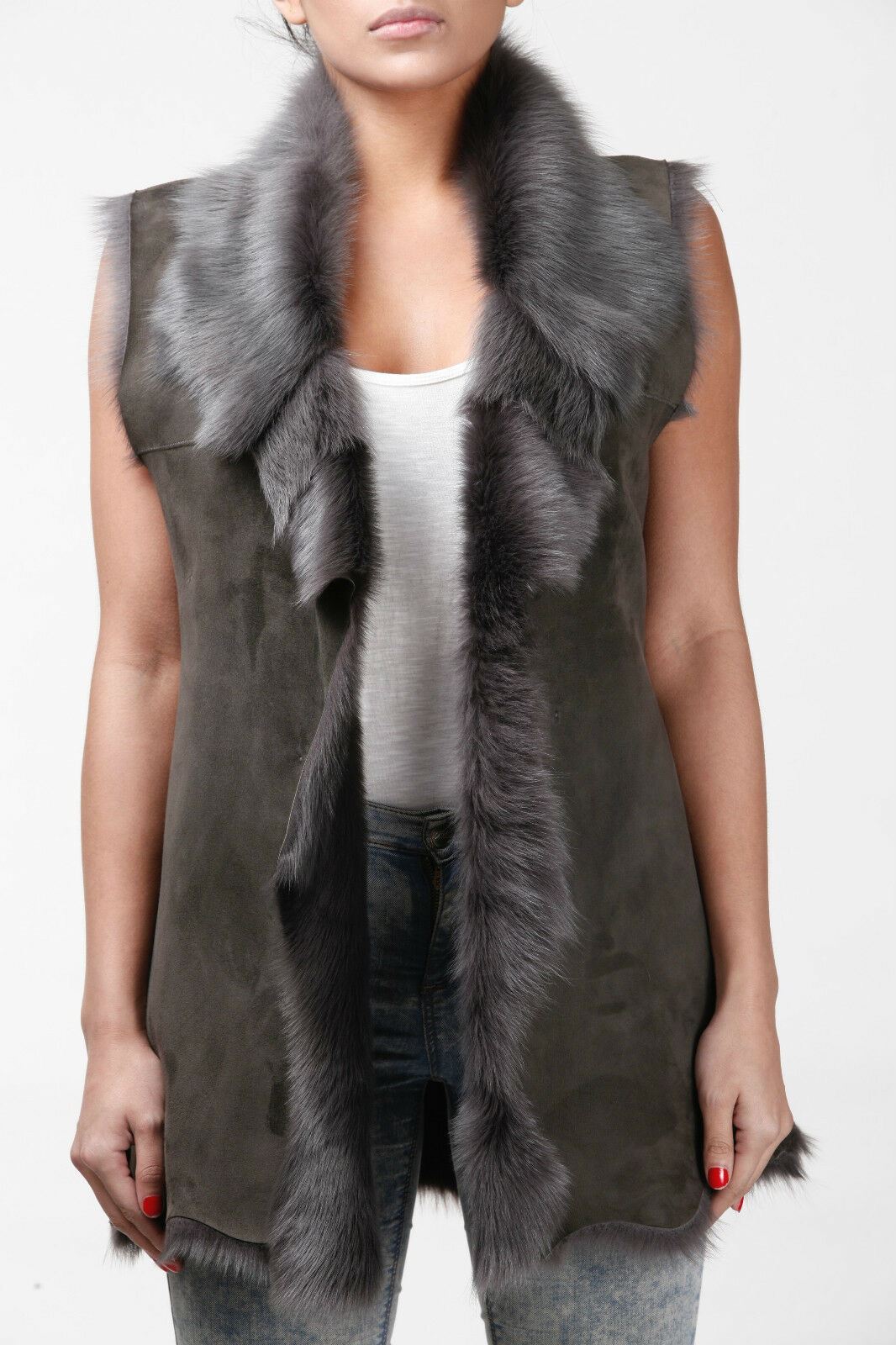 Womens Warmer Toscana Sheepskin Long Gilet-Seaford