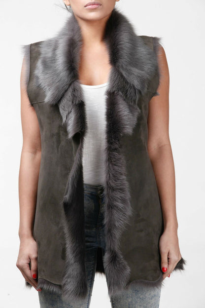 Womens Warmer Toscana Sheepskin Long Gilet-Seaford