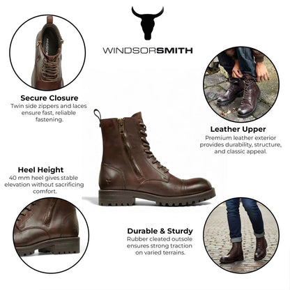 Windsorsmith Mens Marron Brown Leather Military Combat Boots - Willem