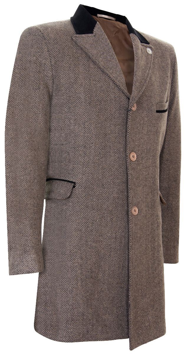 Mens herringbone tweed clearance overcoat