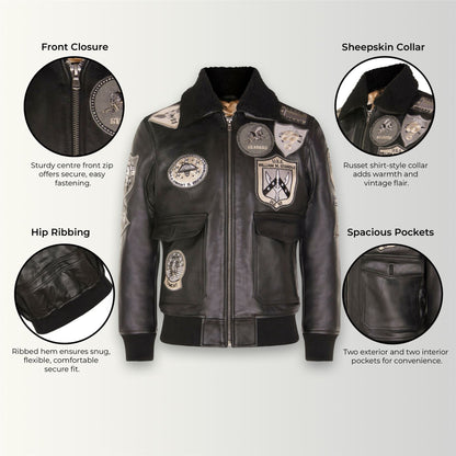 Mens A2 Top Gun  Leather Bomber Jacket-Camborne